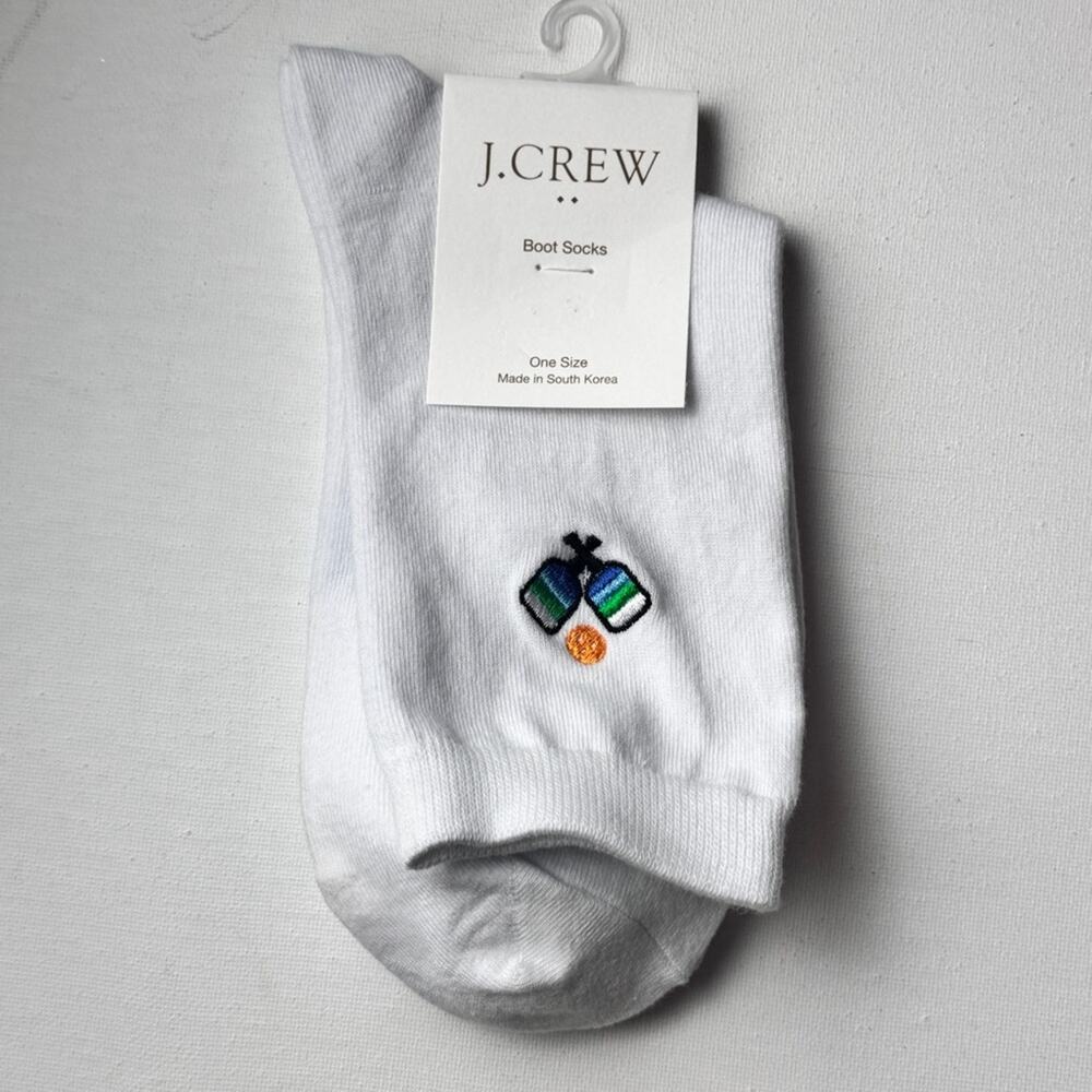 J.Crew Women's Pickleball White Graphic Crew Style Socks    NWT